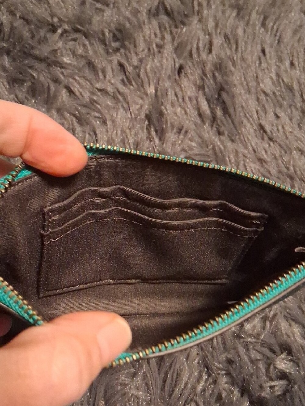 Coach Metallic Teal Wristlet Pouch with Strap - Picture 8 of 9